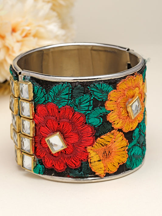 Floral Embroidered Design Stone Studded Handcrafted Contemporary Bracelet
