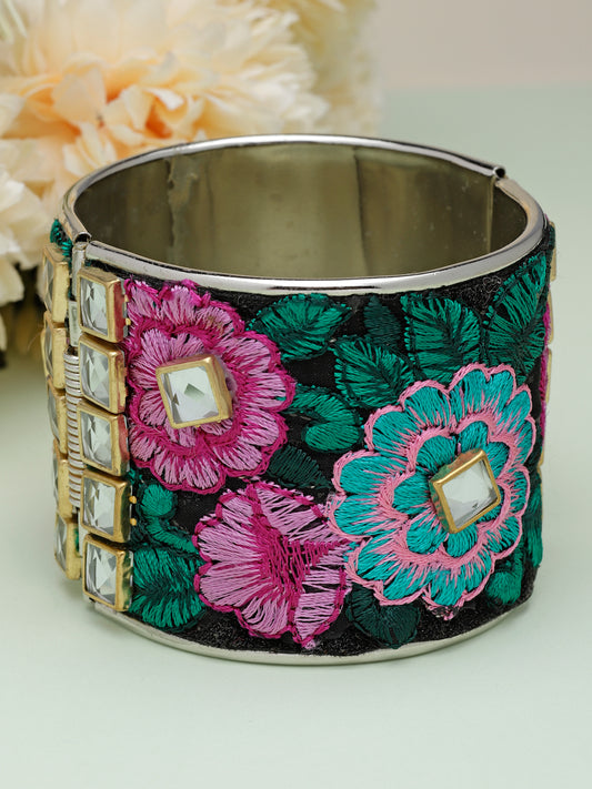 Floral Embroidered Design Stone Studded Handcrafted Contemporary Bracelet