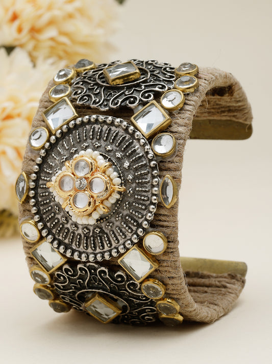 Stone Studded Handcrafted Antique Tribal Design Jute Bracelet