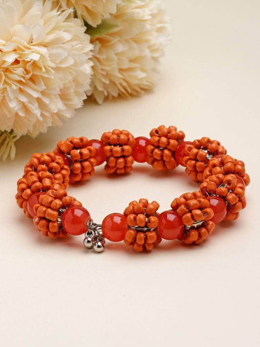 Orange Beads Studded Contemporary Design Handcrafted Bohemian Bracelet