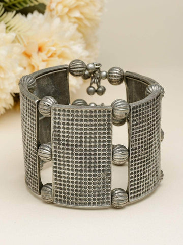 Handcrafted Antique Tribal Engraved Design Oxidised Silver Plated Bracelet