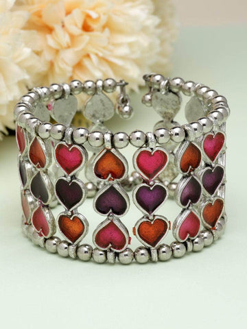 Handpainted Meenakari Work Heart Shape Afghan Design Silver Plated Antique Bracelet