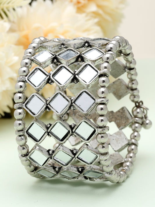 Mirrors Studded Antique Afghan Design Silver Plated Handcrafted Tribal Bracelet