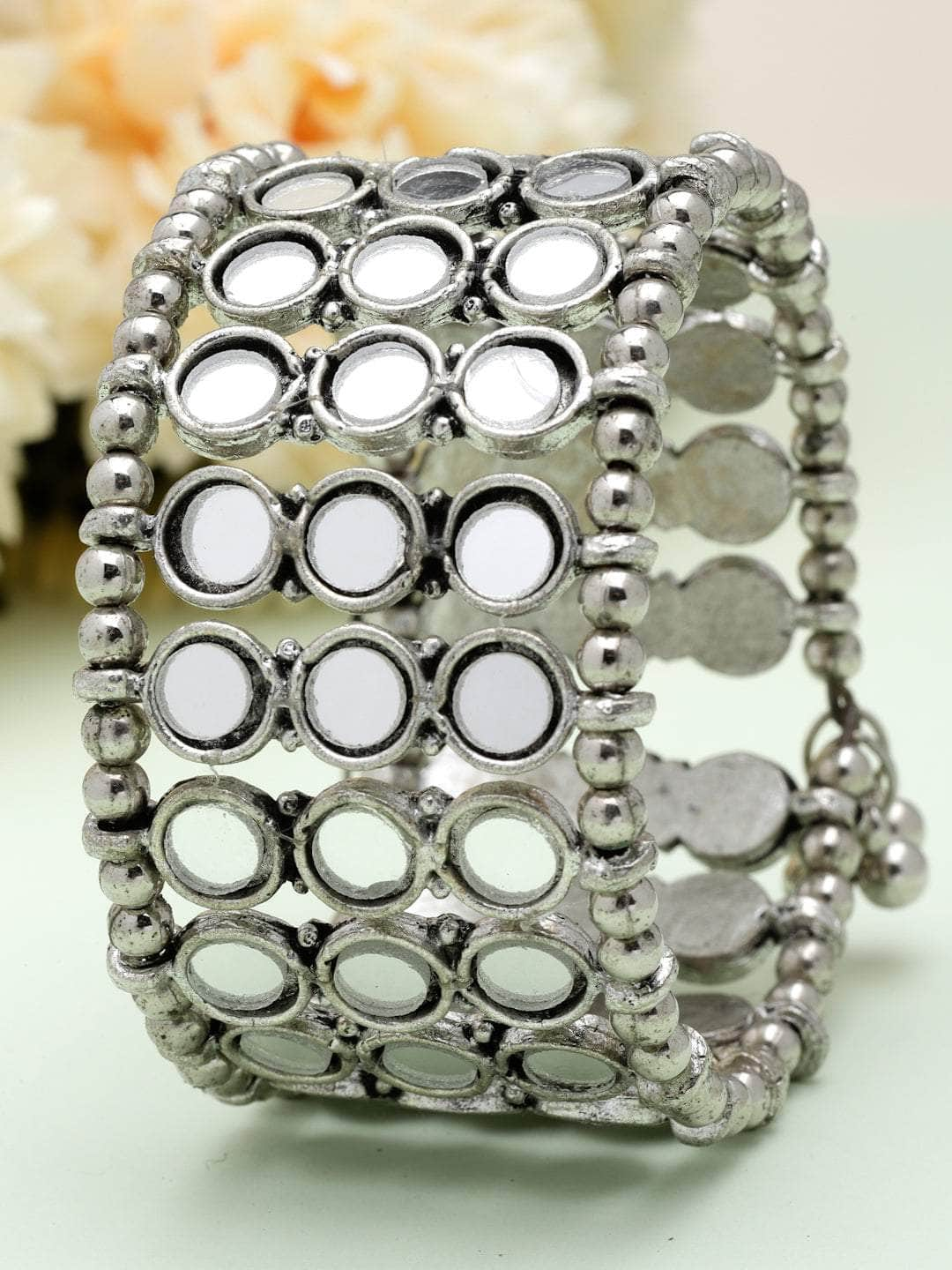 Mirrors Studded Antique Afghan Design Silver Plated Handcrafted Tribal Bracelet