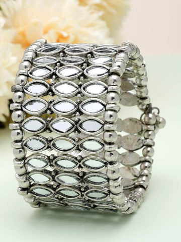 Mirrors Studded Antique Afghan Design Silver Plated Handcrafted Tribal Bracelet