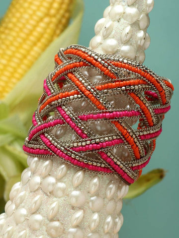 Beaded Silver-Plated Handcrafted Cuff Bracelet