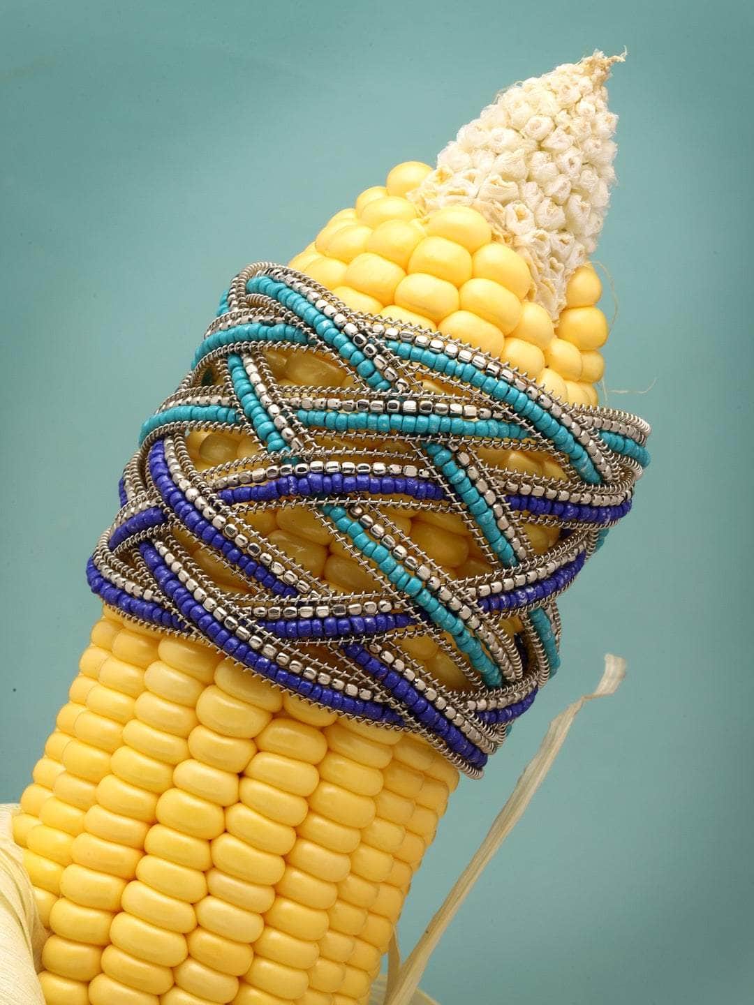 Beaded Silver-Plated Handcrafted Cuff Bracelet