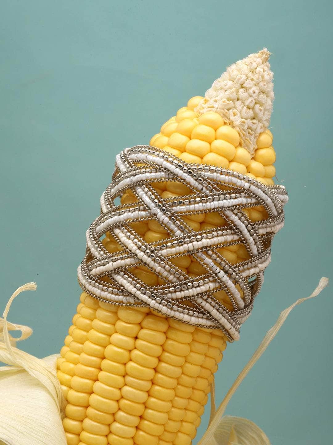 Beaded Silver-Plated Handcrafted Cuff Bracelet