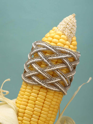 Beaded Silver-Plated Handcrafted Cuff Bracelet