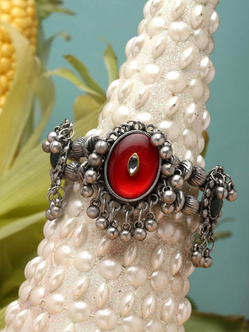 Red Color Stone Studded Oxidised Bracelet