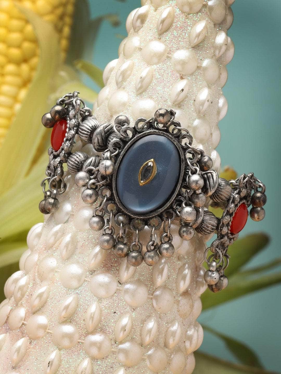 Blue Color Stone Studded Oxidised Bracelet