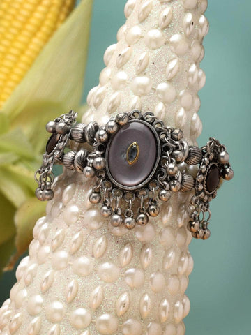 White Color Stone Studded Oxidised Bracelet