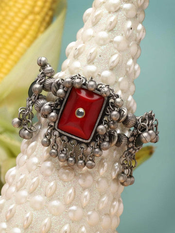 Red Color Stone Studded Oxidised Bracelet