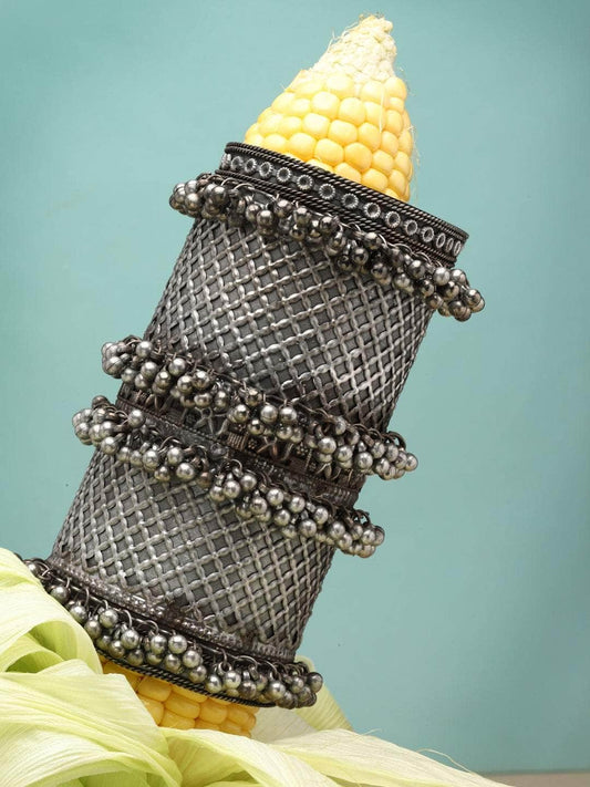 Women Silver-Plated Oxidised Long Cuff Bracelet