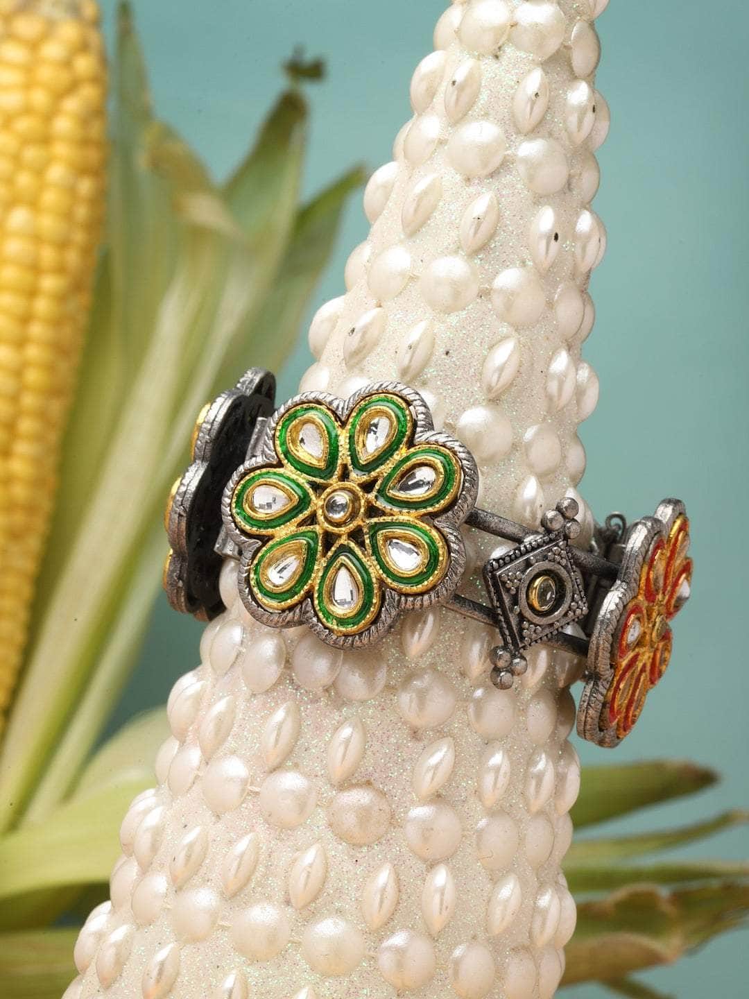 Kundan Studded Meenakari Oxidised Bracelet
