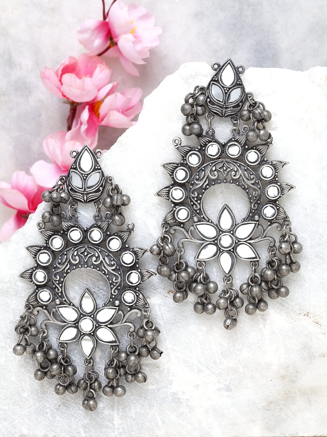Gunmetal-Toned Contemporary Drop Earrings