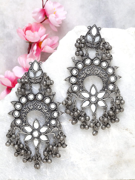 Gunmetal-Toned Contemporary Drop Earrings