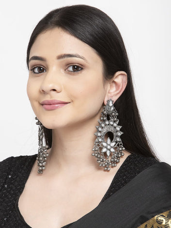 Gunmetal-Toned Contemporary Drop Earrings