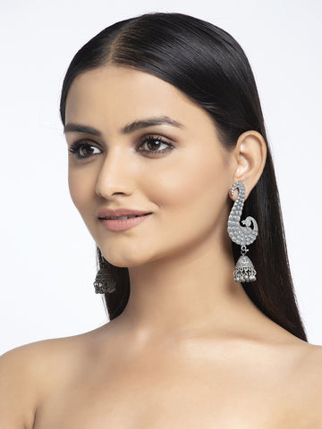 Silver-Toned Peacock Shaped Jhumkas