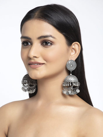 Chandelier Design Tribal Look Oxidised Silver Plated Handcrafted Jhumkas