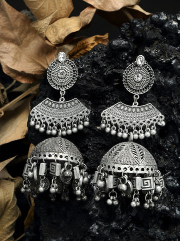 Chandelier Design Tribal Look Oxidised Silver Plated Handcrafted Jhumkas