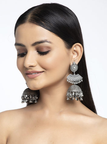 Chandelier Design Tribal Look Oxidised Silver Plated Handcrafted Jhumkas