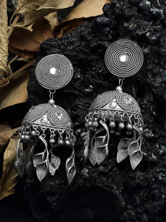 Women Silver-Plated Dome Shaped Jhumkas Earrings