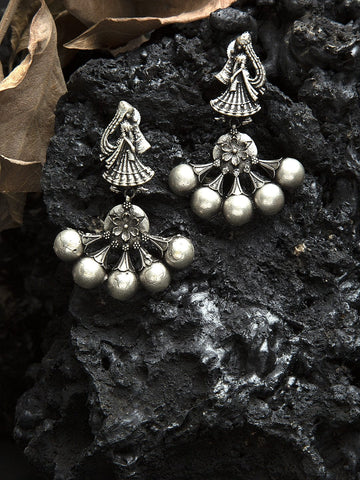 Handcrafted Bride Shaped Temple Design Rhodium Plated Brass Studs