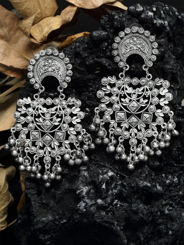 Ghungroo Studded Filigree Work Oxidised Silver Plated Handcrafted Tribal Chandbalis