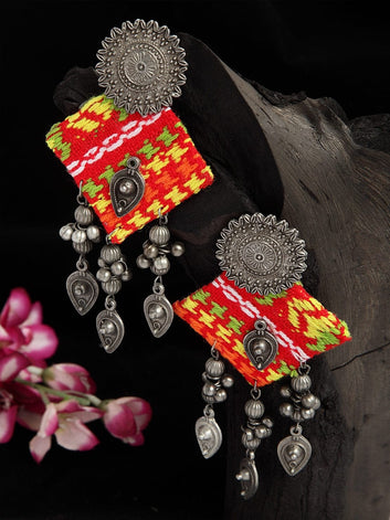 Ghungroo Studded Tribal Design Oxidised Silver Plated Handcrafted Chandbalis