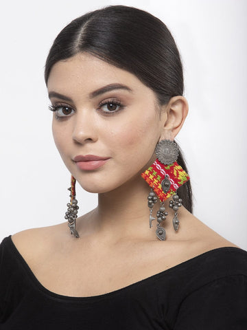Ghungroo Studded Tribal Design Oxidised Silver Plated Handcrafted Chandbalis