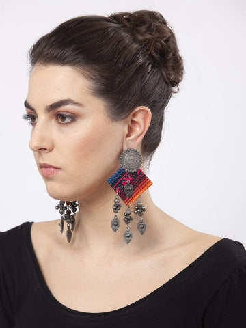 Ghungroo Studded Tribal Design Oxidised Silver Plated Handcrafted Chandbalis