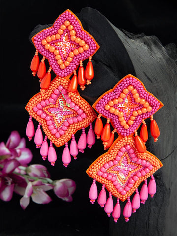 Beads and Sequins Studded Contemporary Drop Earrings