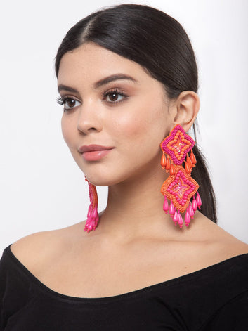 Beads and Sequins Studded Contemporary Drop Earrings
