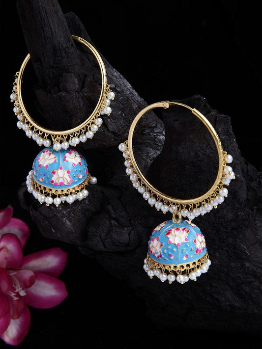 Gold-Plated Beaded Dome Shaped Hoop Earrings