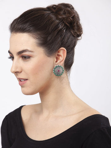 Floral Oxidised Silver Plated Studs