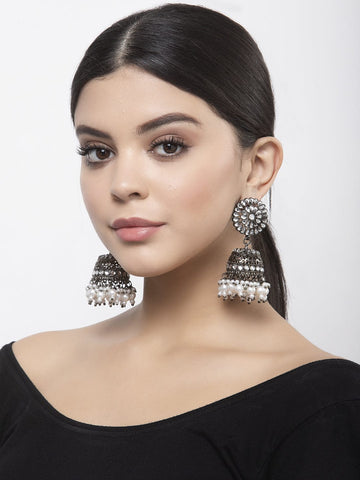 Silver-Toned Circular Jhumkas