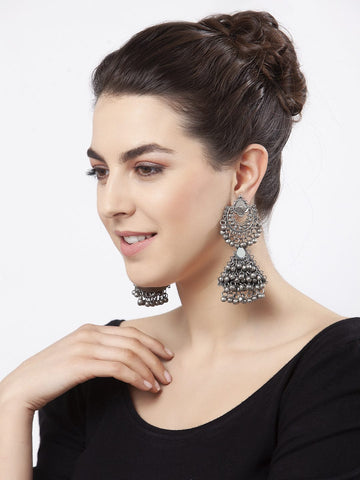 Silver-Toned Triangular Chandbalis