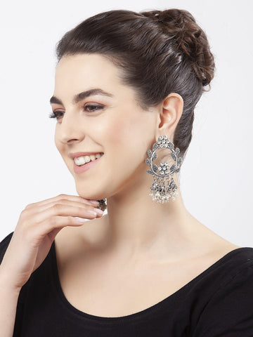 Silver-Toned Floral Chandbalis