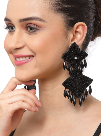 Black Contemporary Drop Earrings