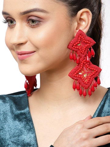 Red Contemporary Drop Earrings