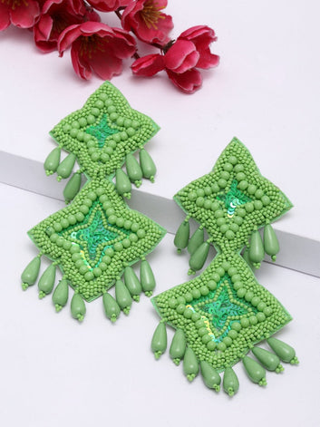 Green Handcrafted Contemporary Drop Earrings