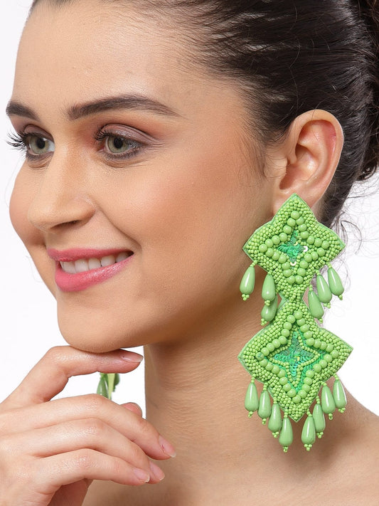 Green Handcrafted Contemporary Drop Earrings