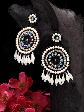 Black Silver-Plated Handcrafted Contemporary Drop Earrings