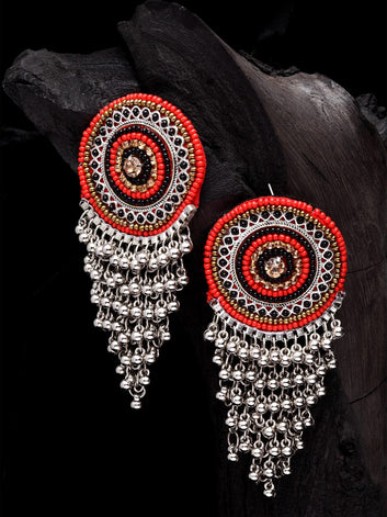 Red Silver-Plated Classic Drop Earrings