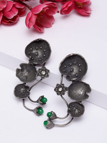 Gunmetal-Toned Silver-Plated Handcrafted Contemporary Drop Earrings