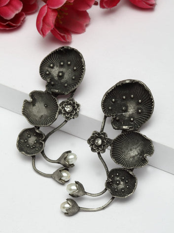 Gunmetal-Toned Contemporary Drop Earrings