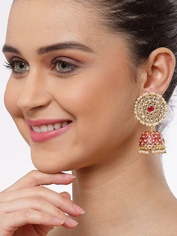 Red Contemporary Jhumkas Earrings