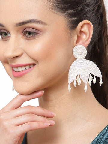 Off White Contemporary Jhumkas Earrings