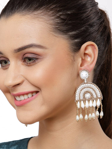 Off White Silver-Plated Contemporary Drop Earrings